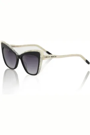 FRANKIE MORELLO Akcesoria, Kobieta, Czarny, ONE SIZE, Czarne Okulary Przeciwsłoneczne w stylu Cat Eye z Perłowymi Akcentami