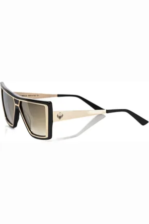 FRANKIE MORELLO Akcesoria, Kobieta, Czarny, ONE SIZE, Czarne Złote Okulary Kwadratowe Brązowe Lustro
