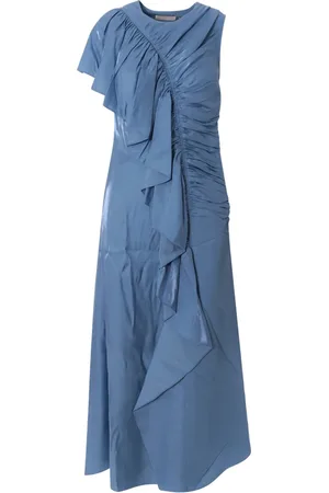 ULLA JOHNSON Sukienki, Kobieta, Niebieski, S, Elegancka Sukienka Maxi z Marszczeniami