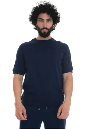 hindustrie Koszulki, Mężczyzna, Niebieski, XL, Bawełna, Krótki Rękaw Crewneck Bluza Jerseyowa Tkanina