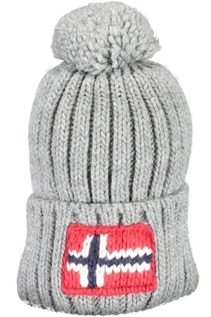 Napapijri Akcesoria, Mężczyzna, Szary, ONE SIZE, Szary Wełniany Pompon Logo Czapka