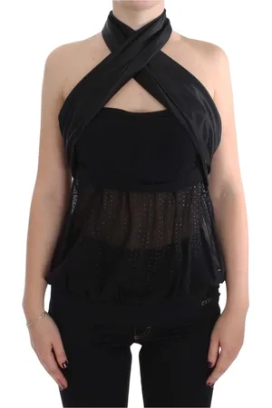 Exte Koszulki, Kobieta, Czarny, XS, Czarna Neck Wrapt Top Bluzka