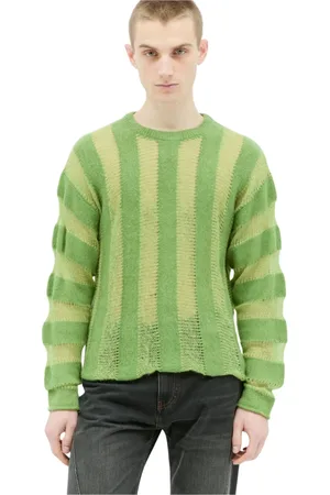 Brain Dead Swetry, Mężczyzna, Zielony, S, Nylon, Sweter w Paski