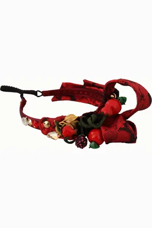 Dolce & Gabbana Akcesoria, Kobieta, Czerwony, ONE SIZE, Luksusowa Czerwona Opaska z Kryształami i Motywem Sycylii