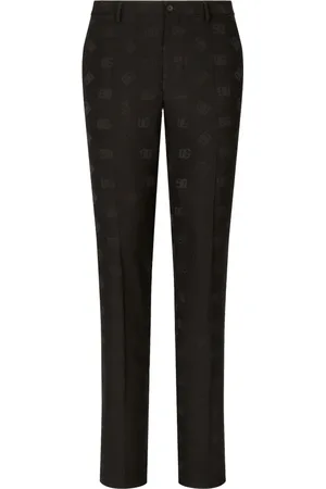 Dolce & Gabbana Spodnie, Mężczyzna, Czarny, L, Spodnie Jacquardowe z Logo z Wełny Stretch