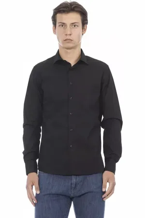 BALDININI Koszule, Mężczyzna, Czarny, L, Slim Fit Czarna Koszula Bawełniana
