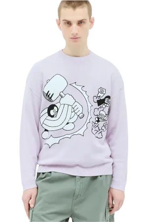 Brain Dead Swetry, Mężczyzna, Fioletowy, XL, Graficzny Sweter z Długim Rękawem