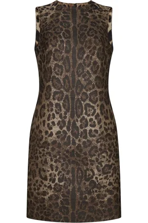 Dolce & Gabbana Sukienki, Kobieta, Wielobarwność, XS, Leopard Jacquard Shift Sukienka
