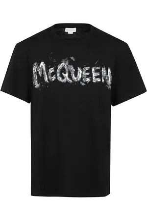 Alexander McQueen Koszulki, Mężczyzna, Czarny, L, Czarna Bawełniana Koszulka z Detalem Graffiti