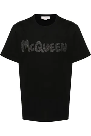 Alexander McQueen Koszulki, Mężczyzna, Czarny, XL, Glitter Logo Print Crew Neck T-shirt