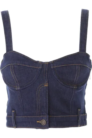 Moschino Koszulki, Kobieta, Niebieski, L, Denim, Denim Crop Top