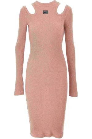 VERSACE Sukienki, Kobieta, Różowy, 2XS, Różowa Dzianinowa Sukienka Sheath
