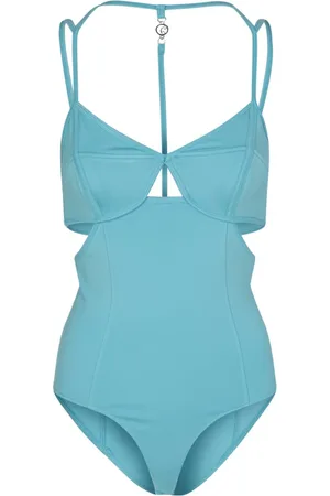 REMAIN Birger Christensen Koszulki, Kobieta, Niebieski, XS, Nylon, Niebieski Body w stylu bielizny z wycięciami