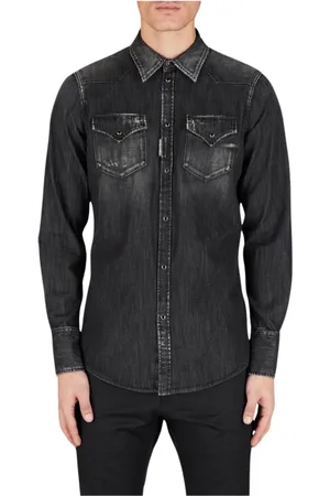 Dsquared2 Kurtki, Mężczyzna, Czarny, L, Bawełna, Klasyczna koszula westernowa