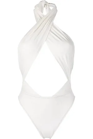 Reina Olga Stroje kąpielowe, Kobieta, Biały, L, Zamsz, Kremowy Zamsz Krzyżówka Swimsuit