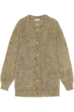 Ganni Swetry, Kobieta, Zielony, XS, Wełna, Mohair Oversize Cardigan