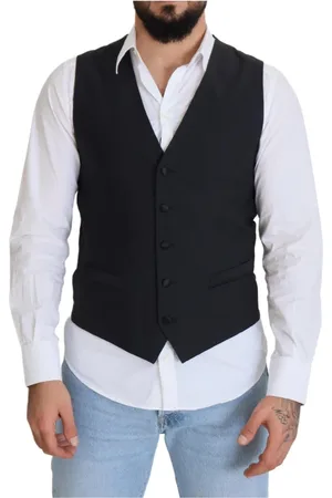 Dolce & Gabbana Garnitury, Mężczyzna, Czarny, L, Klasyczny Czarny Kamizelka z Wełny Stretch