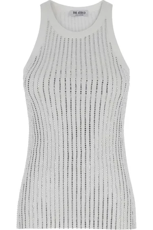 The Attico Koszulki, Kobieta, Biały, S, Biała Tank Top z Ozdobnymi Kamieniami