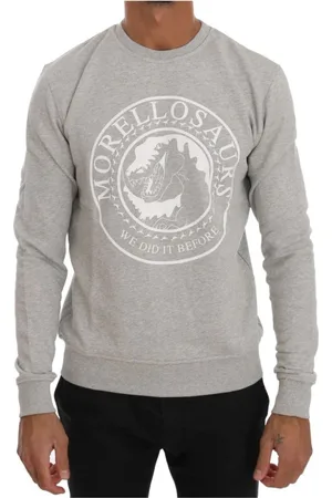 FRANKIE MORELLO Bluzy, Mężczyzna, Szary, S, Szara Bawełniana Sweter z Dekoltem Crewneck i Logo Morellosaurs