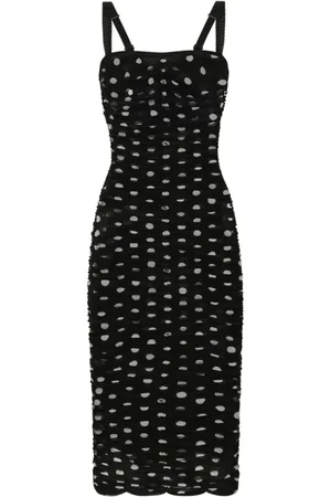 Dolce & Gabbana Sukienki, Kobieta, Czarny, S, Tiul, Sukienka Midi w Groszki z Panelem z Tiulu