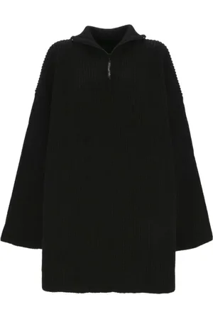 Balenciaga Swetry, Kobieta, Czarny, S, Len, Czarny Sweter Ponczo z Półzamkiem i Wysokim Kołnierzem