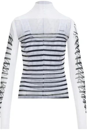 Jean Paul Gaultier Koszulki, Kobieta, Wielobarwność, S, Spandex, Drukowany Top z siateczki z długim rękawem