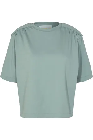REMAIN Birger Christensen Koszulki, Kobieta, Niebieski, L, Teal O-Neck Top z Naramiakami