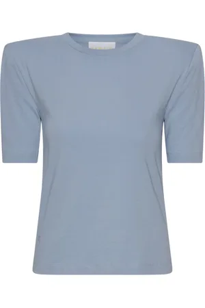 REMAIN Birger Christensen Koszulki, Kobieta, Niebieski, M, Len, Klasyczny T-shirt z bawełny