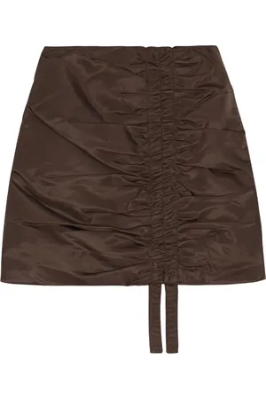 Ganni Spódnice, Kobieta, brązowy, L, Nylon, Ruched Nylon Mini Skirt