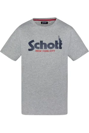 Schott NYC Koszulki, Mężczyzna, Szary, 2XL, Bawełna, Bawełniana Koszulka z Logo Szara Okrągły Dekolt Krótki Rękaw