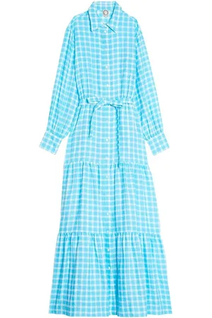 Inès de la Fressange Sukienki, Kobieta, Niebieski, M, Len, Léna Vichy turquoise dress