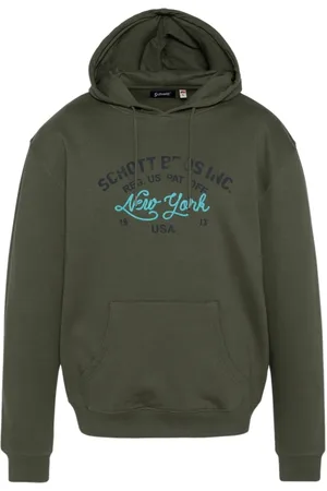 Schott NYC Bluzy, Mężczyzna, Zielony, S, Bawełna, Bluza z kapturem Spencer - Zielona