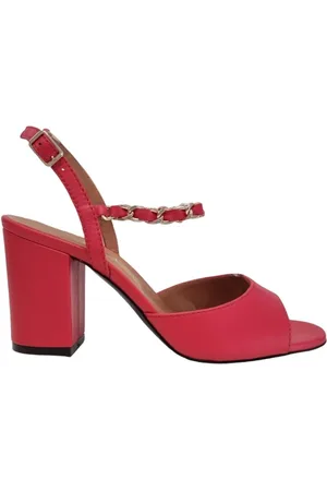 Via Roma Buty, Kobieta, Czerwony, 38 EU, Koralowe skórzane sandały z łańcuchem