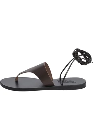 Ancient Greek Sandals Buty, Kobieta, brązowy, 37 EU, Brązowe skórzane japonki z wiązaniem w kostce