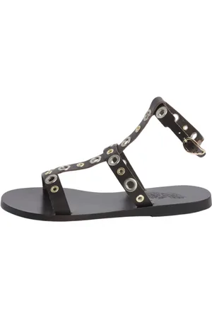 Ancient Greek Sandals Buty, Kobieta, brązowy, 36 EU, Brązowe skórzane japonki z metalowymi pierścieniami
