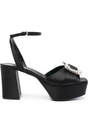 Sergio Rossi Buty, Kobieta, Czarny, 39 EU, Czarne Sandały z Kamieniami