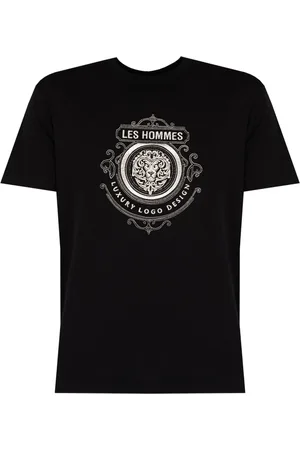 Les Hommes Koszulki, Mężczyzna, Czarny, L, Klasyczny T-shirt z okrągłym dekoltem