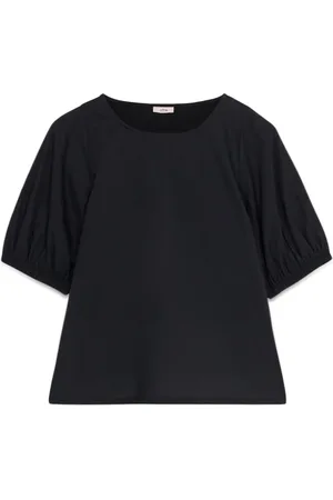 Oltre Bluzki, Kobieta, Czarny, S, Bawełna, Eko-T-shirt z bufiastymi rękawami