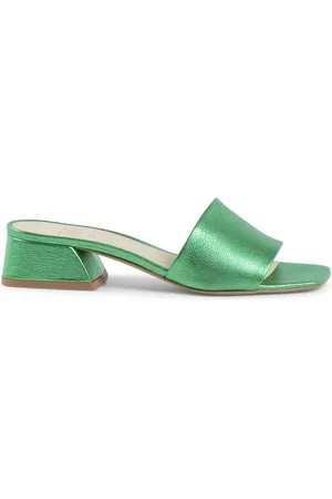 19V69 Italia Buty, Kobieta, Zielony, 37 EU, Zielona Skórzana Sandałka z 4 cm Obcasem