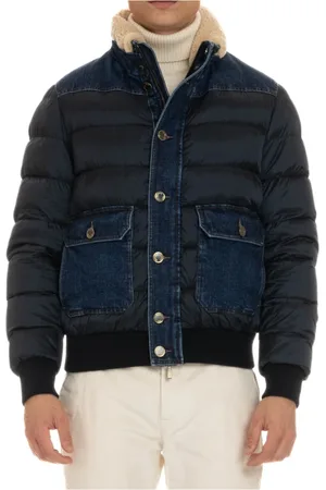 MOORER Kurtki, Mężczyzna, Niebieski, 2XL, Denim, Niebieski Bomber Puchowy z Szczegółami z Denimu