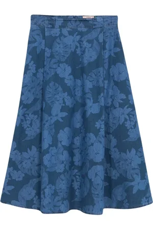 Oltre Spódnice, Kobieta, Niebieski, XL, Denim, Kwiatowy Denim Midi Spódnica