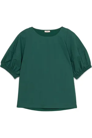 Oltre Bluzki, Kobieta, Zielony, M, Bawełna, Eko T-shirt z bufiastymi rękawami