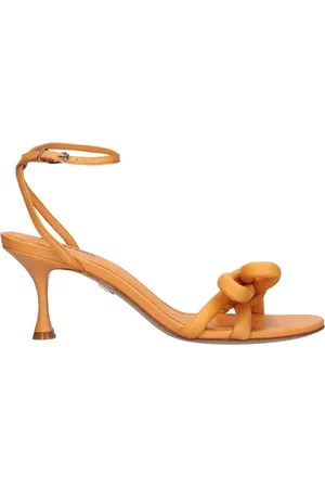 Lola Cruz Buty, Kobieta, Pomarańczowy, 37 EU, Skóra, Skórzane sandały na szpilce z kokardą