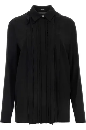 VERSACE Bluzki, Kobieta, Czarny, S, Elegancka Czarna Koszula z Krepu