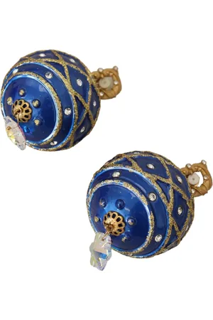 Dolce & Gabbana Akcesoria, Kobieta, Niebieski, ONE SIZE, Kryształowe Kolczyki Clip-On w Kształcie Bombki