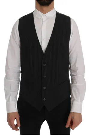 Dolce & Gabbana Garnitury, Mężczyzna, Czarny, L, Bawełna, Elegancki Paskowany Szary Kamizelka