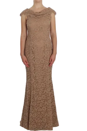 Dolce & Gabbana Sukienki, Kobieta, Różowy, M, Różowa Kwiatowa Koronkowa Sukienka Maxi