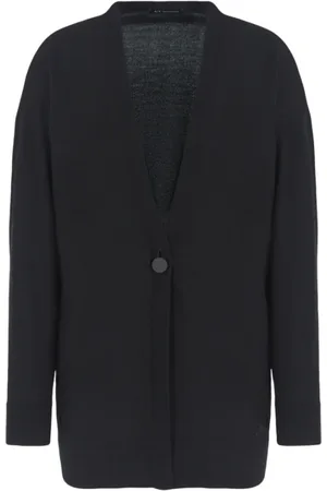 Armani Exchange Swetry, Kobieta, Czarny, L, Nylon, Czarny Sweter z Kołnierzem Shawl Aw 24