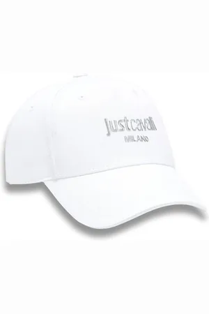 Roberto Cavalli Akcesoria, Mężczyzna, Biały, ONE SIZE, Bawełna, Biała Bawełniana Czapka z daszkiem z Eleganckim Haftem