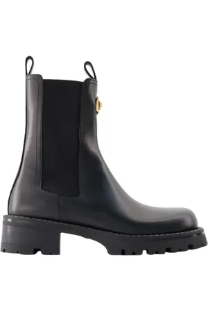 VERSACE Buty, Kobieta, Czarny, 38 1/2 EU, Czarne Skórzane Botki
